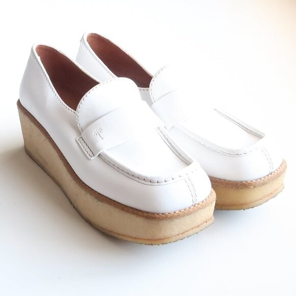 Tomas Maier White Leather Crepe Platform Wedge Heel Loafers Slip-on Shoes Size 6 - Picture 16 of 16